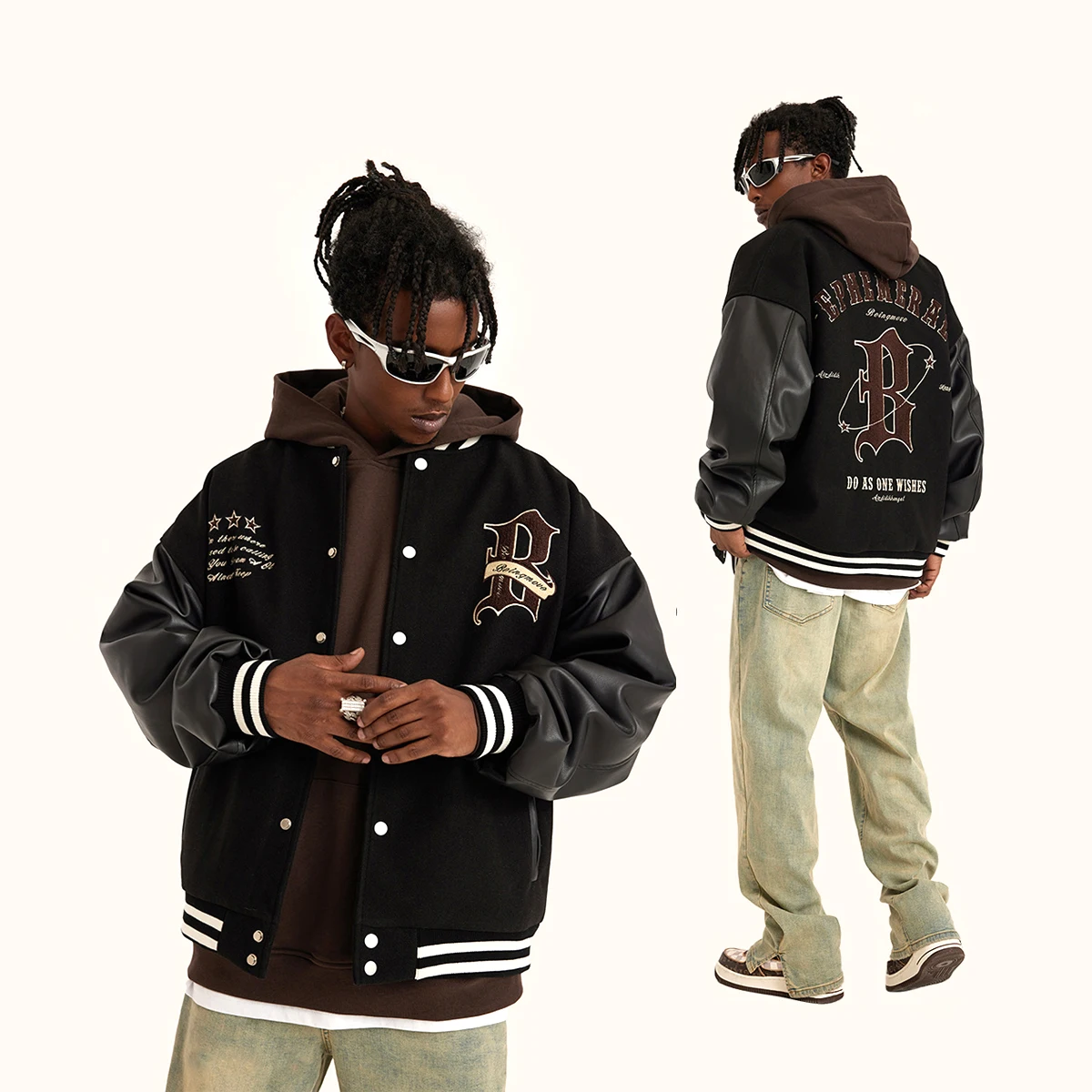 Wholesale Blank Varsity Jackets Custom Embroidered / Print Logo PU Leather Letterman / Baseball Jacket For Men Women