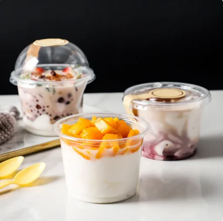 Disposable Takeaway Plastic Bowl 500ml Round Fruit PET Plastic Deli Cup Container With Lids 32oz Disposable Bowl Plastic