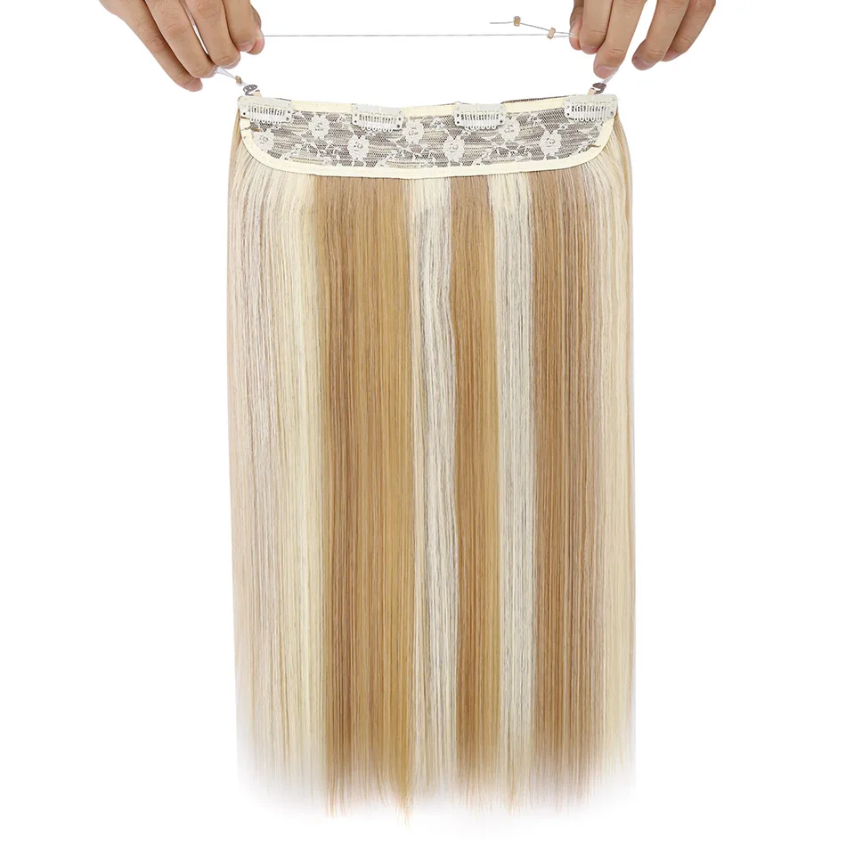 Wholesale Real Human Hair Extensions Balayage Hairpiece Chocolate Brown to Honey Blonde Wire Hair Extensions with Invisible Line