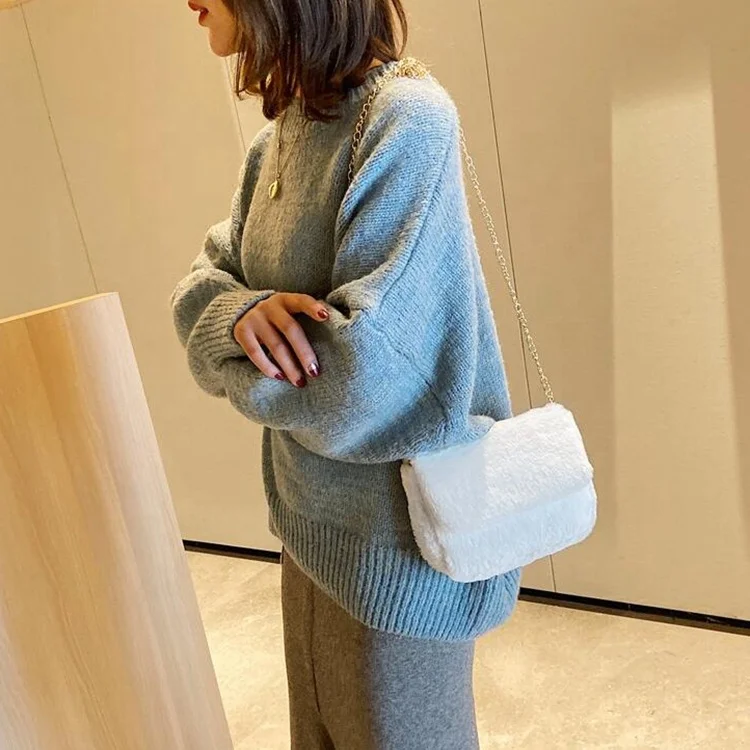 2020 Wholesale winter fluffy faux fur shoulder bags women fur tote handbags ladies winter purse handbags with chain