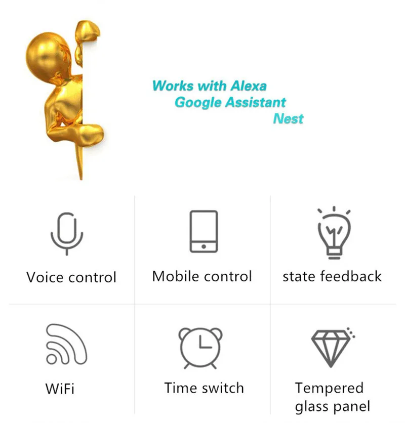 Wi-Fi Alexa черный 86 ЕС стандартный интеллектуальная Автоматизация дома настенный сенсорный выключатель 4 банды света