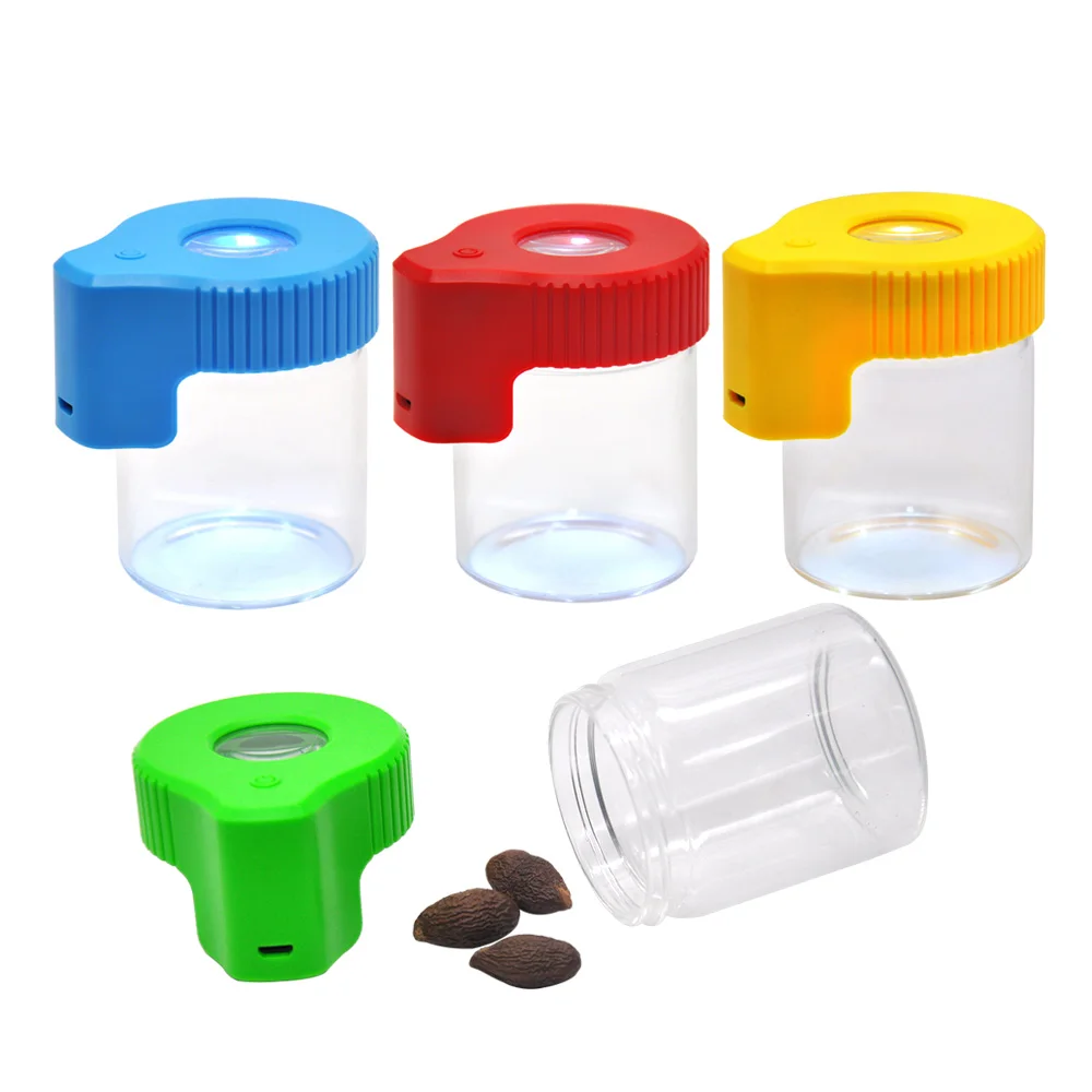 
Custom Package Glass Light-Up LED Air Tight Storage 4X Viewing Container Magnifying 155ML Herb Stash MAG Jar 