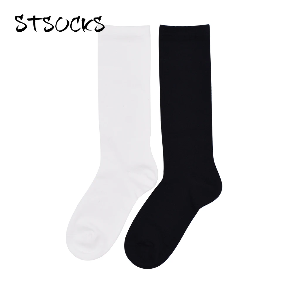 Wholesale Manufactures Custom Logo Fashion Black White School Students Children Knee High Tube Crew Socks