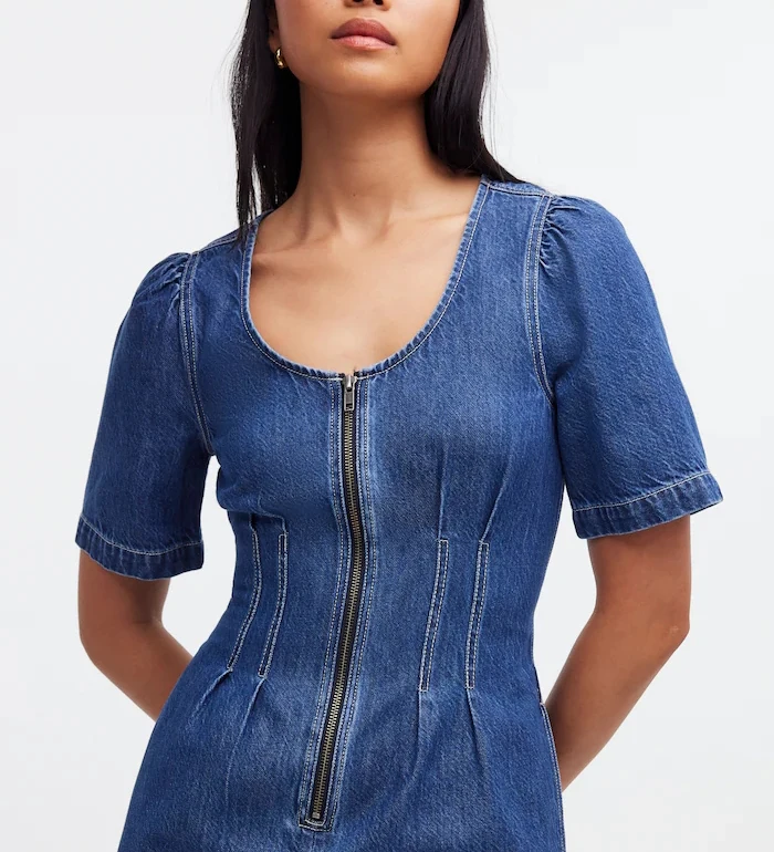 Customize hot summer dresses Wash Denim Darted Mini Dress casual short sleeve dress for ladies