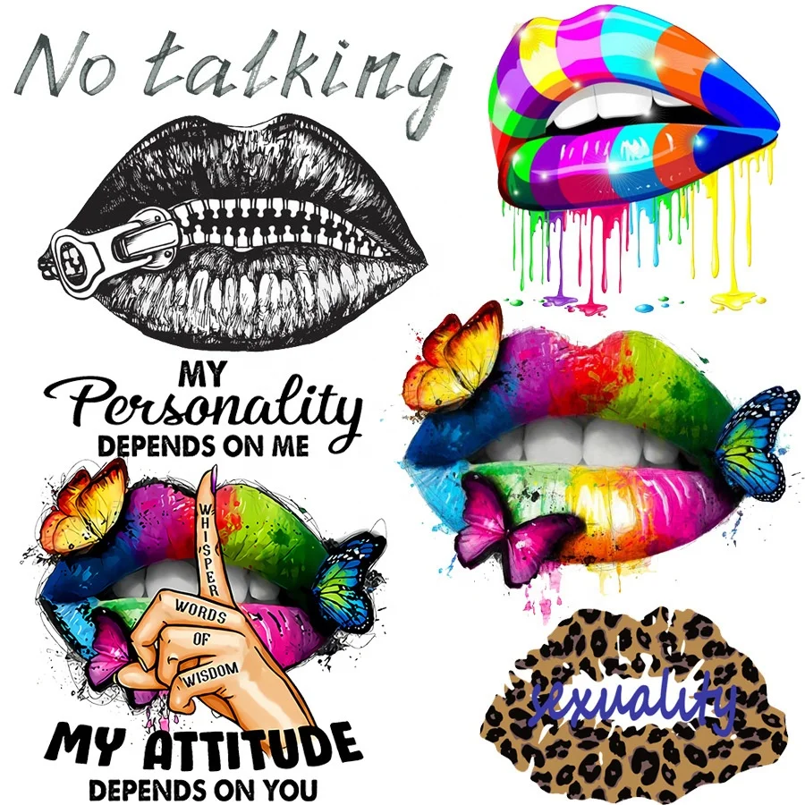 Wholesale Lipstick Patches Iron on clothes Transfer Printing Heat Press Patches Custom Lip Heat Transfer Sticker
