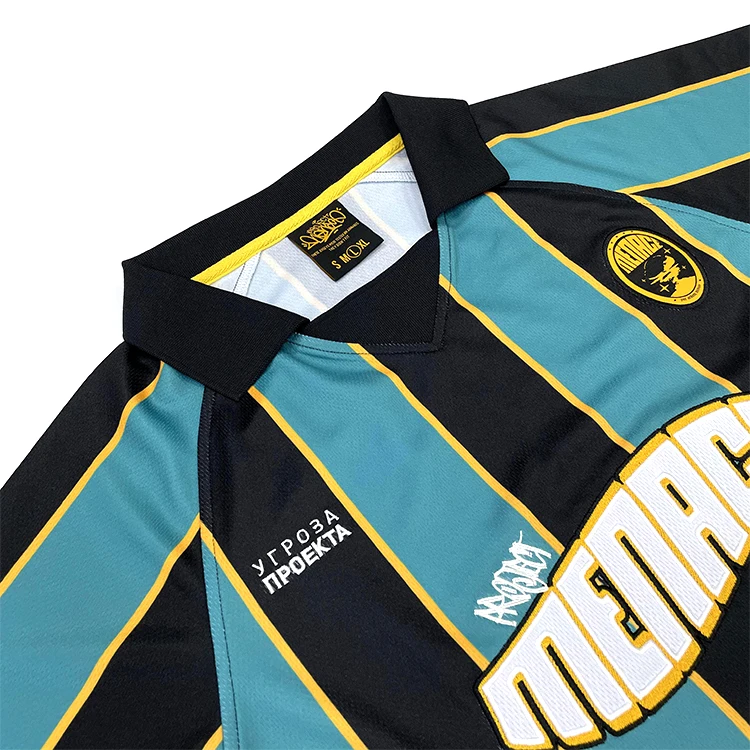 Custom Retro Collar Soccer Shirts Classic Strip Sublimation Embroidery Logo Vintage Street Wear Youth Football Team Jersey