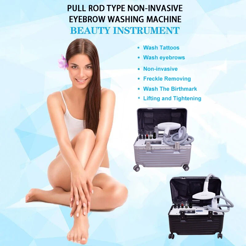 Factory Price Portable 1064 532 Pull Rod Type Non-invasive Laser Eyebrow Washing Q Switched Nd Yag Laser Tattoo Removal Machine