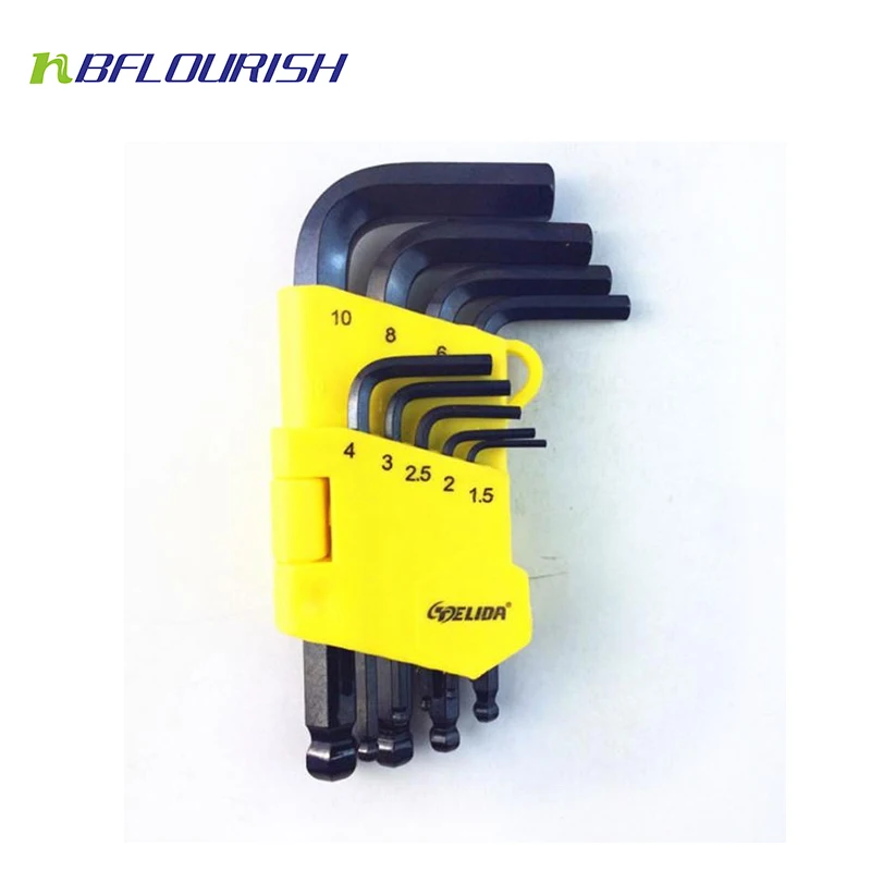 FLOURISH  9pcs Short Arm Ball Point Hex Keyset & Black finish Allen wrench set