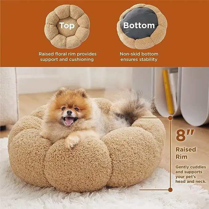 Leisure Calming Small Dog pet bed donut Anti Slip Cute Flower Cat portable pet bed nest round donut pet bed for dog cat