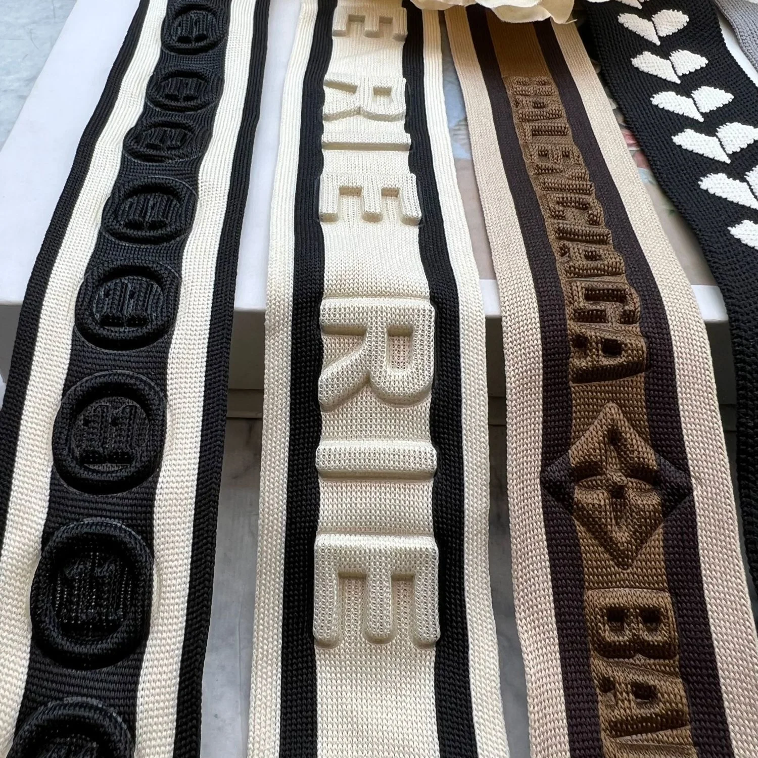 100% Polyester 3D Embossed Clothing Knitted Little Elastic Skin-friendly Knit Tape Emboss Engrave Webbing  For Pants Side Strips