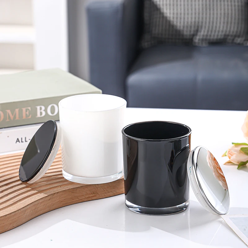 300ml matte black glass candle jar with natural color wood bamboo metal lid