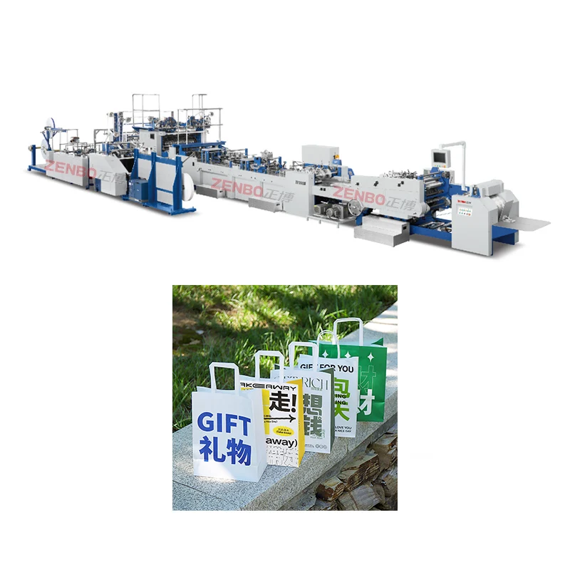 Fully automatic high speed square flat handle paper bag making;production line square bottom paper bag machine ZB1260SF-450