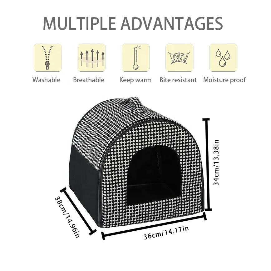Customize Black And White Cozy Sleep Soft Cheap House Portable Foldable Dog Cat House Pet Beds