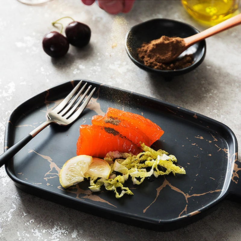 
Modern restaurant use 10 inch black color melamine nordic marble dessert plate 