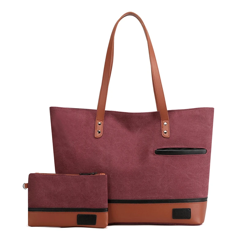 Custom outdoor nice fashion canvas beach bag with leather straps large canvas tote bag with clutch