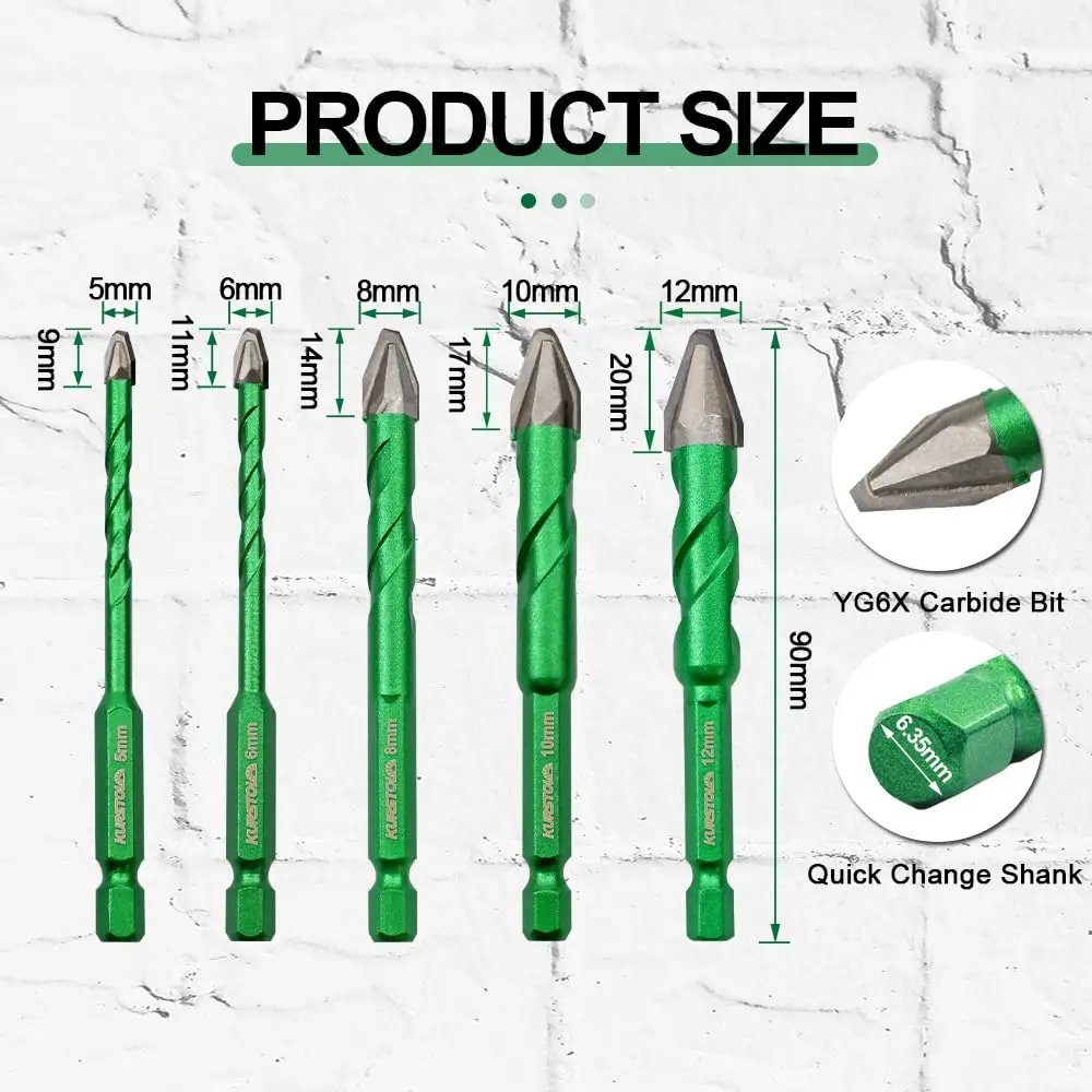 Fryic Eccentric multi drill bit for Wood Plastic Masonry Ceramic Tile Marble, Concrete Masonry Drill Bit Set