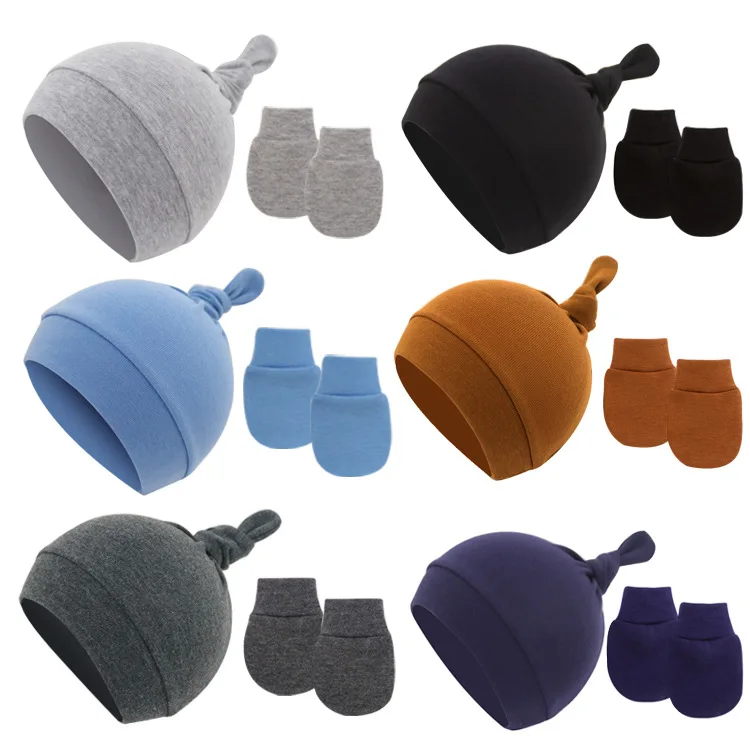 Лидер продаж весенне-летняя и осенняя Однослойная детская шапка комплект варежек хлопковая Вязаная Мягкая для новорожденных варежки маленьких девочек