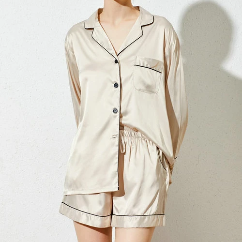 Fung 6002  China Satin  Pajamas Sleeping  Robe For Women Champagne Silk Pajama Sets