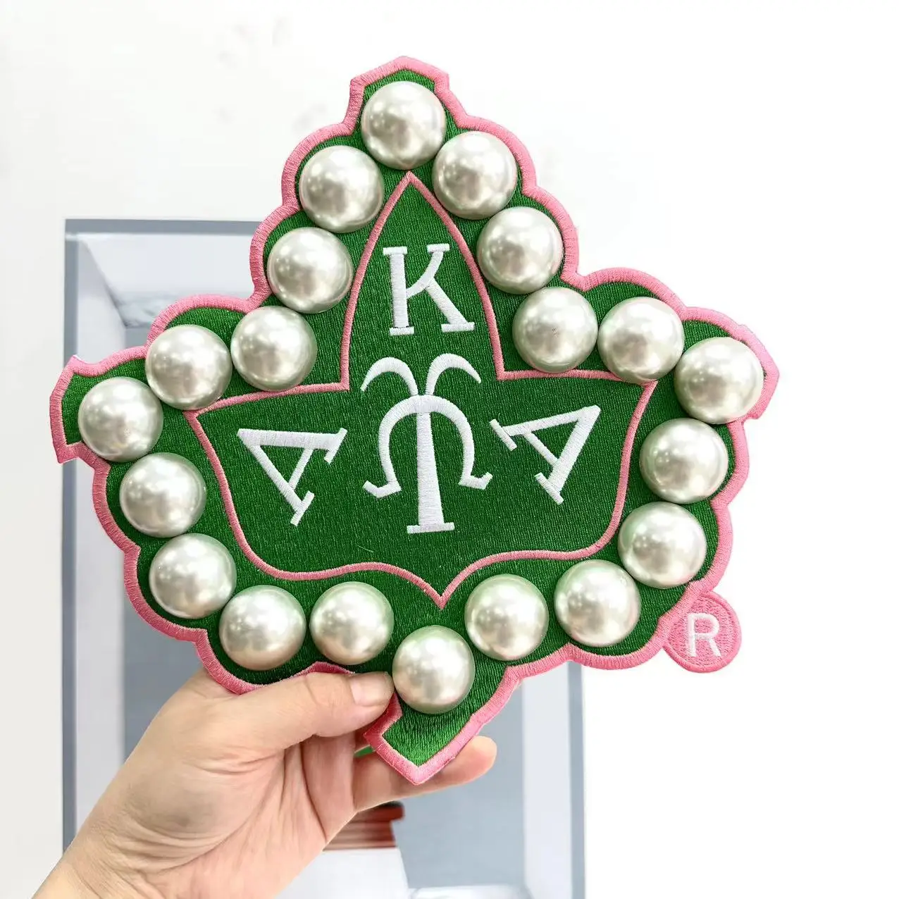 Custom Wholesale Aka Pink  Pearl Letter 3M sticker Embroidery Patch Applique Patches For Diy Craft Bag Hat Garment