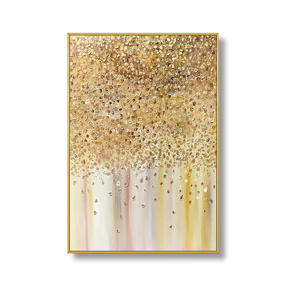 
Framed Large Single Panel Textured Drop Gold Paints Artwork Design Abstract paintings for Wall Decor 