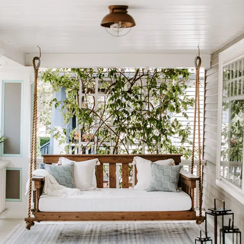 Patio seat Outdoor Factory Wood Furniture Bed love Daybed Garden Hanging Swing luxury Rattan lazy Sofa