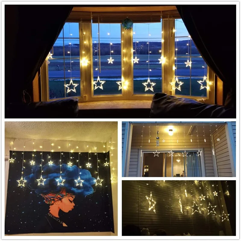 2022 New Year Star String Lights LED Garland Fairy Curtain Light 2.5M Outdoor Indoor Bedroom Home Party Wedding Ramadan Decor