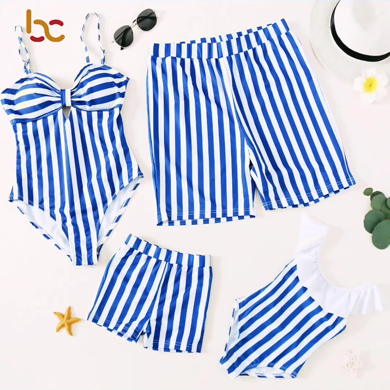 Strip Printing Custom Design Swimsuit For Kids Beachwear Children Family Matching Swimwear