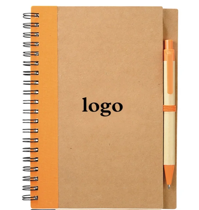 Spiral Notebook with Pen Business Customized Eco Spiral Craft Paper Cover Notebook With Pen