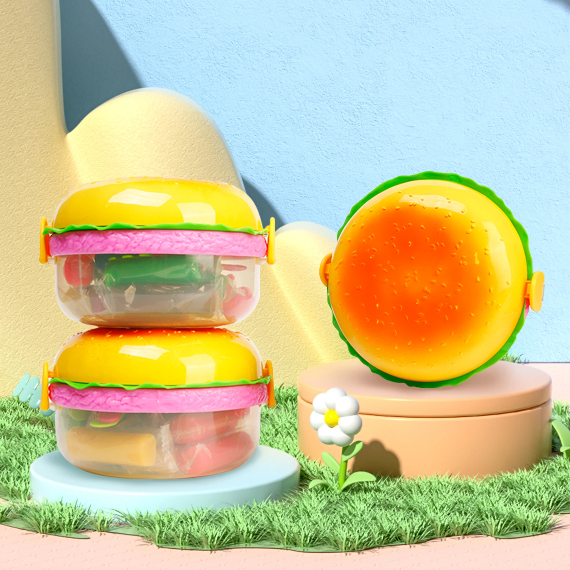 Hamburger Shape Playdough Set with Molds DIY Creative Clay Craft Kit for Kids Fun Modeling Dough Toy with Plastic Burger