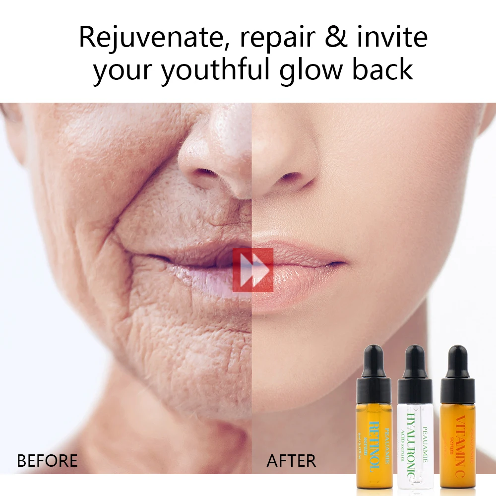 Private Label 3 In 1 Travel Skin Care Serum Sets Brightening Anti Wrinkle Vitamin A Hyaluronic Acid Vitamin C Face Serum