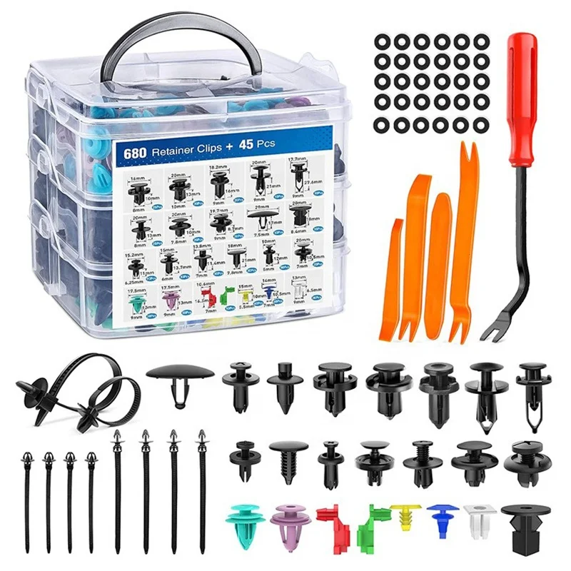 680Pcs + 45pcs Car Retainer Bumper Clips Plastic Fasteners Kit Auto Body Push Rivets Fender Liner
