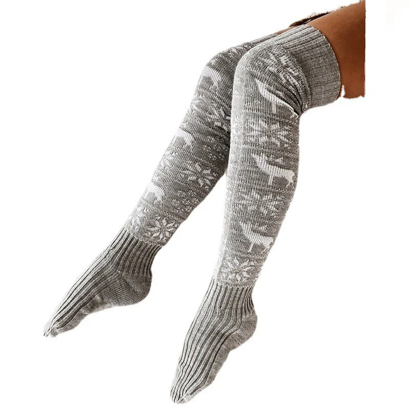 Autumn winter Christmas snow elk long tube knitting over the knee pile socks lady