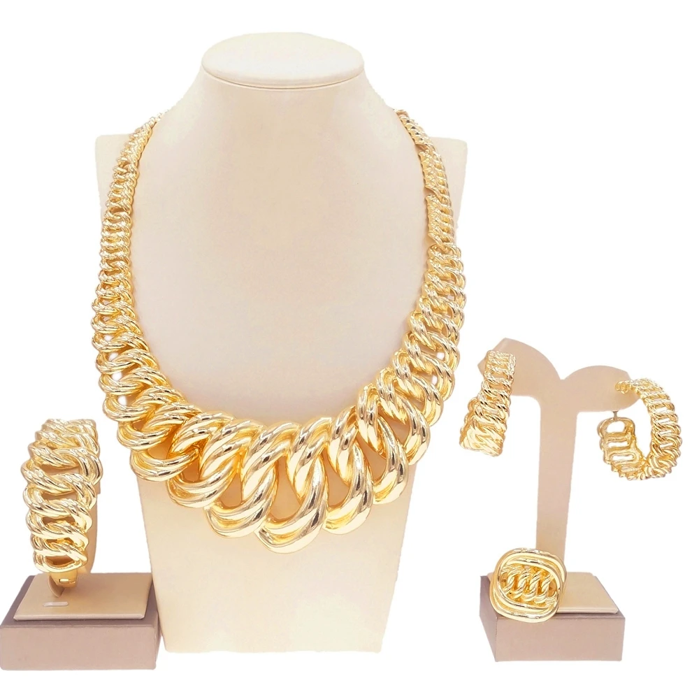 Yulaili Wide Chain Jewelry Sets Big Jewellery Italian Gold Plated Necklace Bracelet Set Daily Simple Casual Costume Accessories