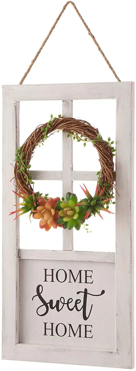 JUNJI Home decoration walls billboards Wooden sign Home sign with wreath entryway or porch decor home sign