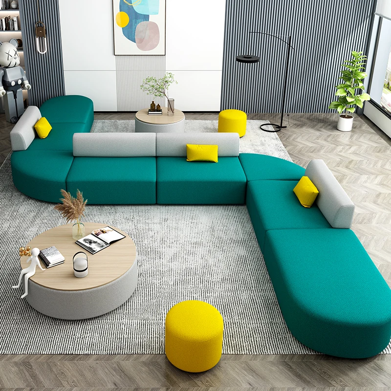 Office Mall modular modern Reception elegant sectional sofa set furniture combination office sofa set with coffee table