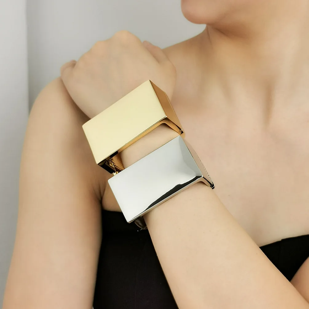 Forever Young Fashion Jewelry Bracelets & Bangles Gold Chunky Simple Exaggerated Smooth Chunky Rectangle Geometric Bangle Cuff