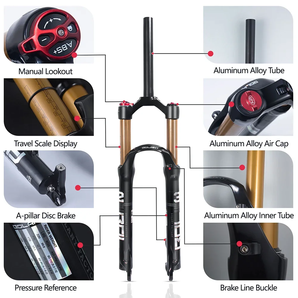 BOLANY Mountain Bike Air Suspension 26/27.5/29Inch 120mm magnesium alloy Bicycle Fork Quick Release MTB Bicycle fork