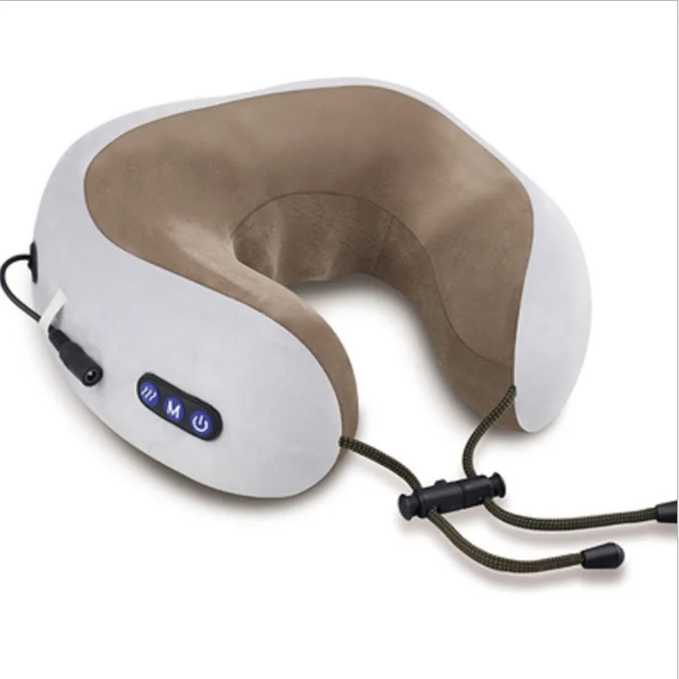 Electric deep tissue wireless rechargeable neck massager U shape travel car vibrating neck relaxation massager pillow