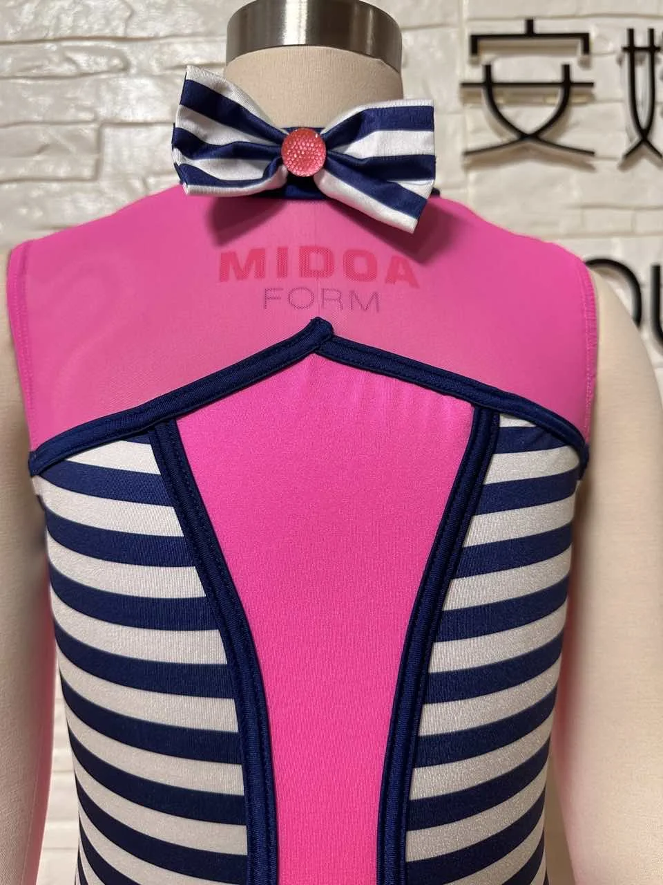 Factory Candy Pink Navy White Stripe Lycra Snazzy Leotard Dance Wear Dress For Girl