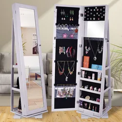 360 Degree Free-standing Revolving Mirror Cabinet Wooden Full Body Mirror Multi Jewelry Storage Mirror Cabinet for Living Room