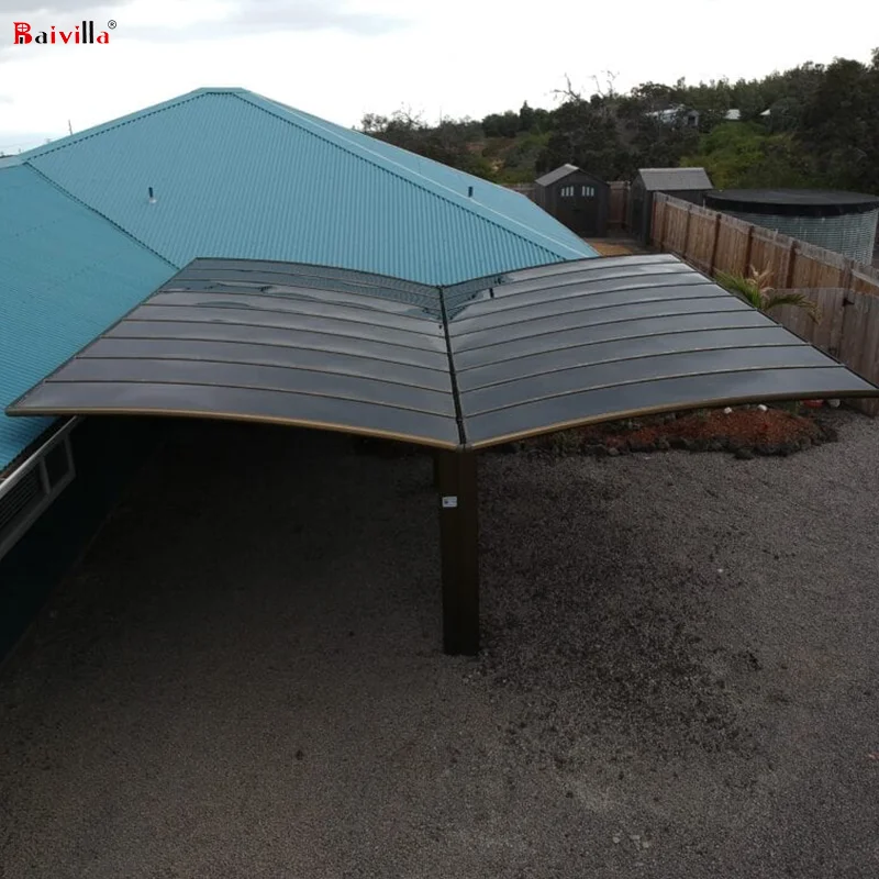 2 Post Car Awning Outdoor Double Metal Designs Modern Aluminium Pergola Carport With Arched Polycarbonate Roof