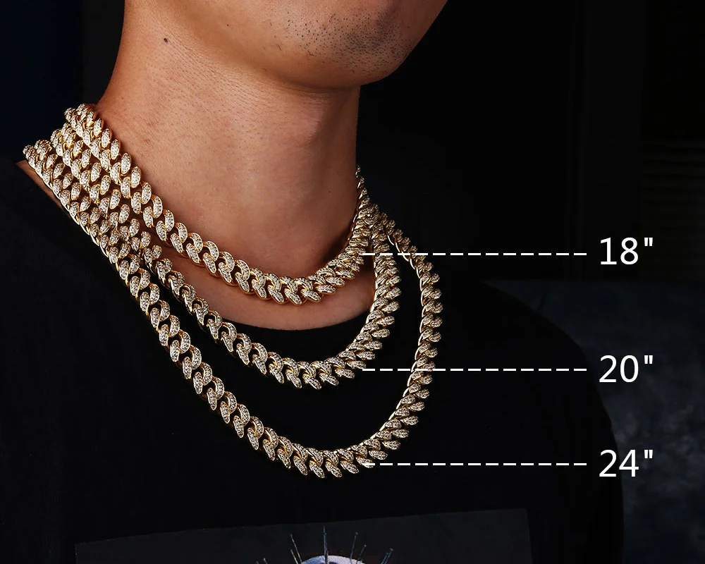KRKC&CO 24inch 18mm Mens Hip Hop Jewelry 14k Gold Plate CZ Diamond Cuban Link Necklace Chain
