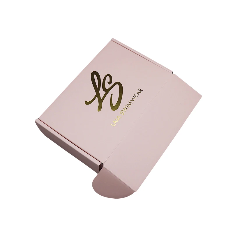 Custom size pink printed logo two-sided gold stamping 3-ply corrugated clothing swimwear paper packaging box
