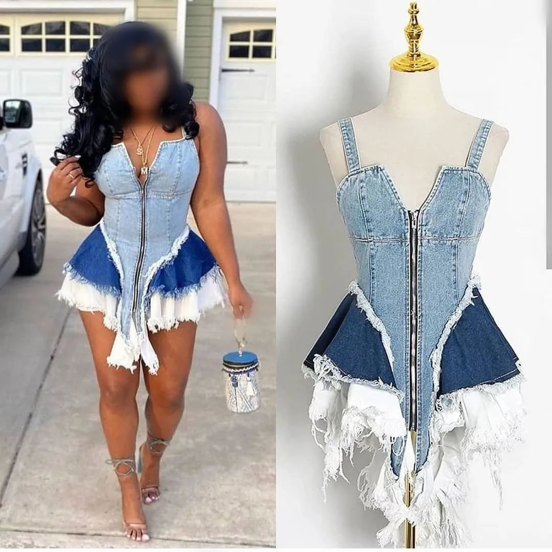 Новое поступление роскошный Повседневный сексуальный комбинезон без рукавов цельные джинсовые юбки 2Xl большие размеры джинсовое платье женские