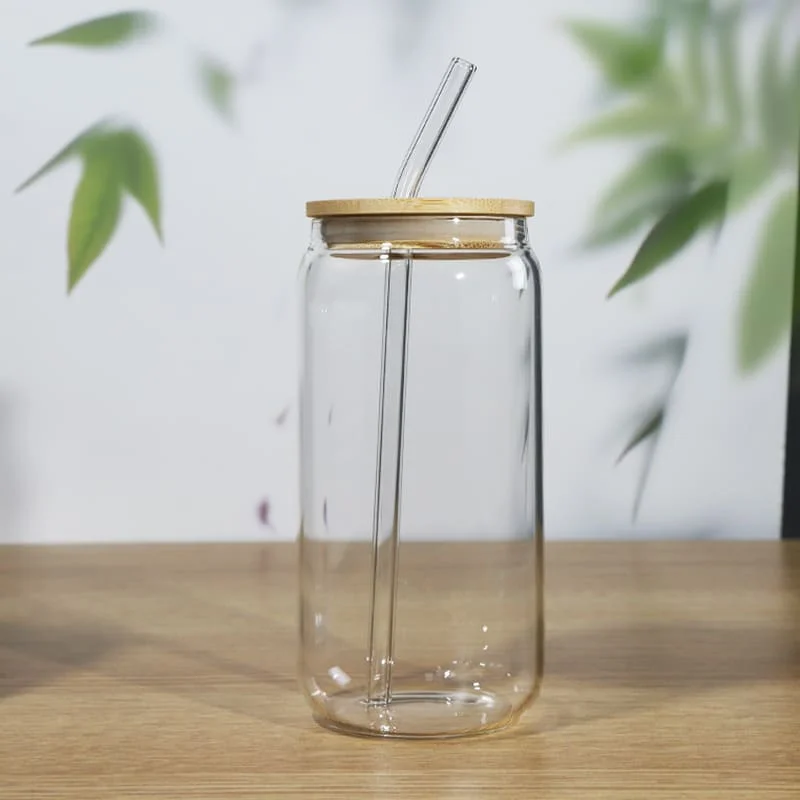 Artistic 16oz Glass Beer Can Cups with Straws and Custom Logos