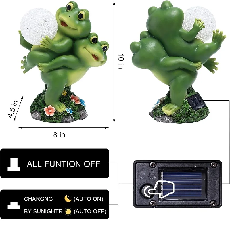 Resin Animal Sculptures Frog Garden Decor Solar Powered Decorations Two Frogs with Solar Lamps Lawn Ornament
