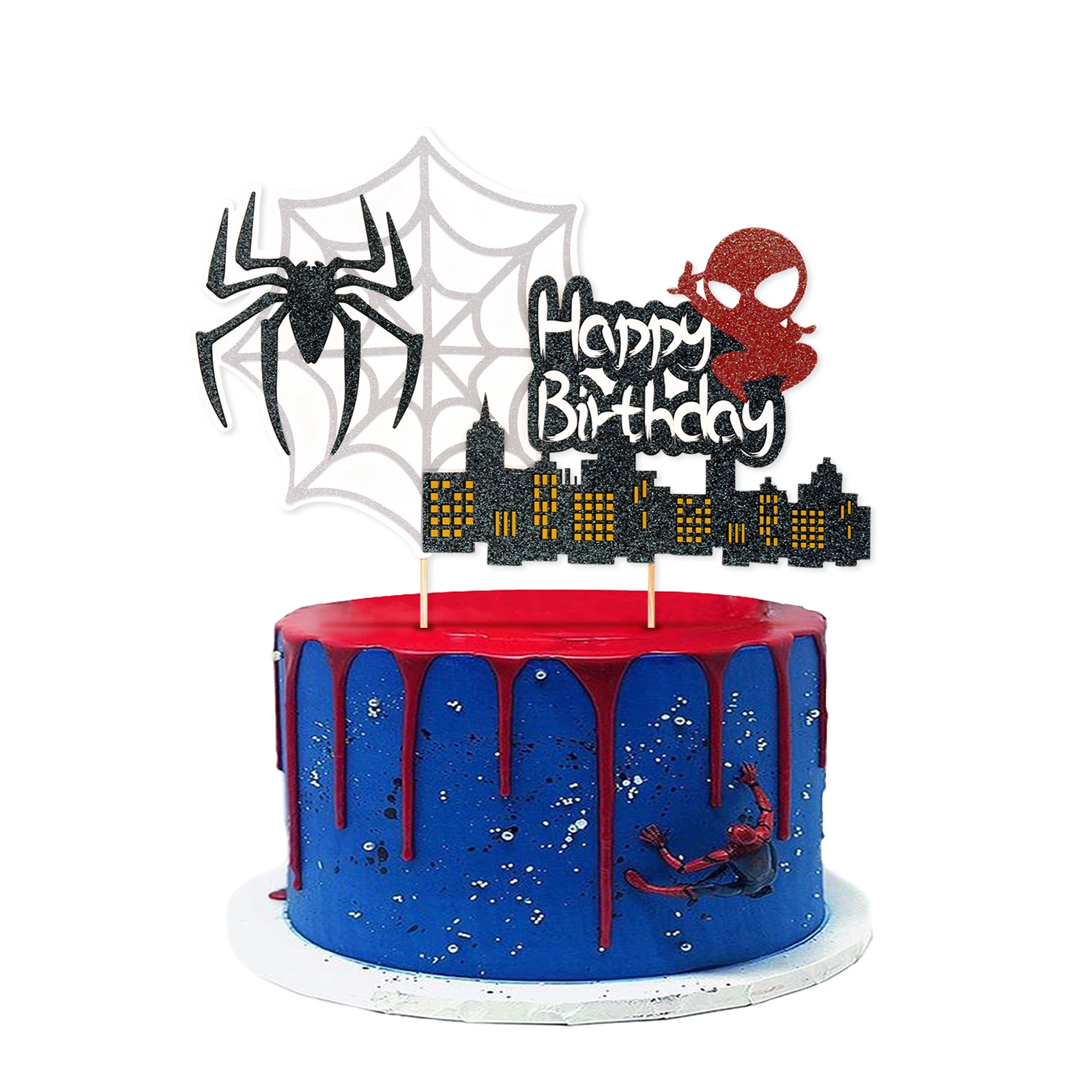 Spider Webs Spider Super Hero Party Theme Happy Birthday Cake Topper Boys Kids Favors Party Supplies Cake Decoration