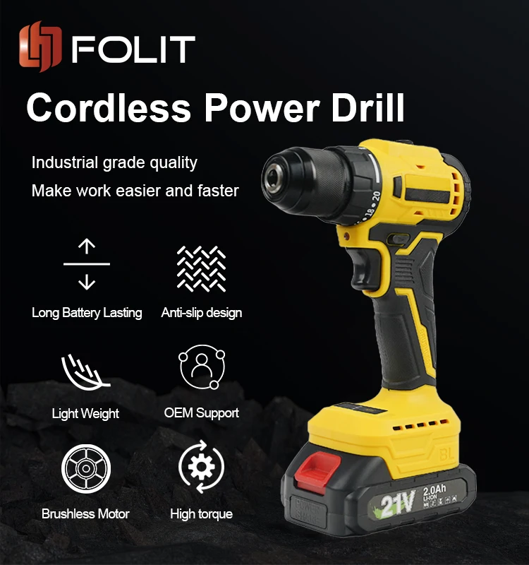 Online shop same type portable household DIY tools set 21V 2Ah electric li-ion battery power brushless cordless drill