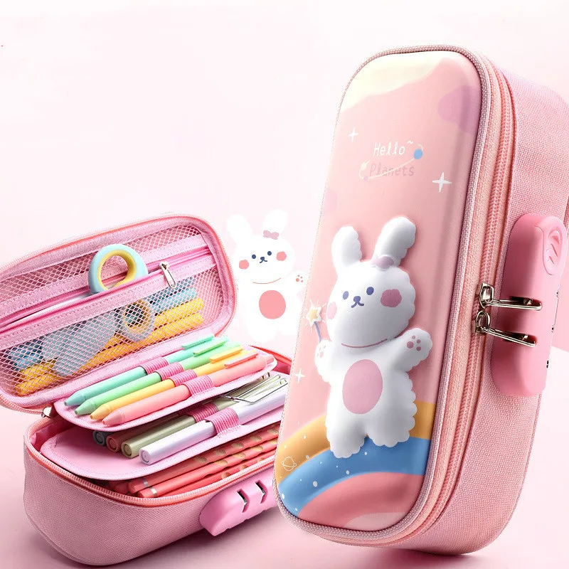 EVA cute pencil box School student stationery box Children pencil storage box double layer large capacity pencil case