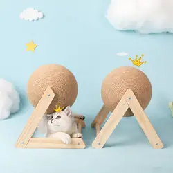 Popular pet cat toy solid wood cat scratching ball durable sisal rope ball climbing claw grinding toy cat dropshipping